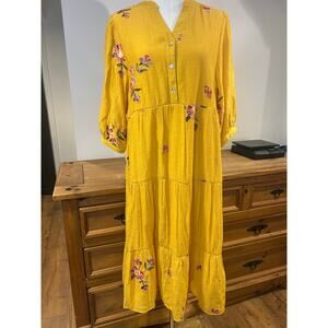 Figueroa & Flower Sz L Embroidery Tiered Dress Floral Cottagecore Peasant Boho
